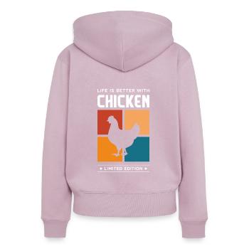 Chicken - Frauen Premium Bio Zip Hoodie - Altrosa - Hinten - Julia (174cm)