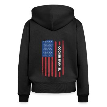 Chien Corgi Us drapeau - Sweat à capuche zippé Premium bio Femme - noir - Dos - Julia (174cm)