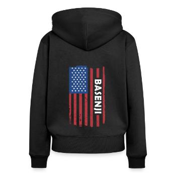 Chien Basenji Us drapeau - Sweat à capuche zippé Premium bio Femme - noir - Dos - Julia (174cm)