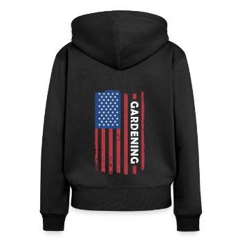 Jardinier Us Drapeau Jardinage - Sweat à capuche zippé Premium bio Femme - noir - Dos - Julia (174cm)