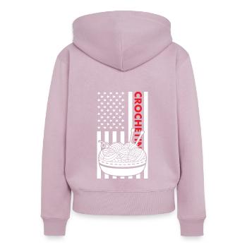 Crocheter Us Flag Crocheting - Frauen Premium Bio Zip Hoodie - Altrosa - Hinten - Julia (174cm)