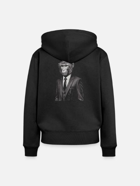 Eleganter Affe im Anzug - Frauen Premium Bio Zip Hoodie - Schwarz