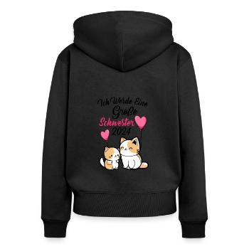 Grande soeur 2024 - Sweat à capuche zippé Premium bio Femme - noir - Dos - Julia (174cm)