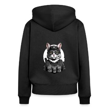 Chat Airsoft Chat Chat Jouant Airsoft Cadeau Militaire - Sweat à capuche zippé Premium bio Femme - noir - Dos - Julia (174cm)