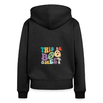 This is Boo Sheet - Women's Premium Organic Zip Hoodie - black - Back - Julia (174cm)