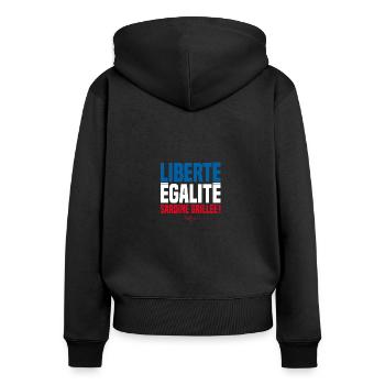 LIBERTY EQUALITY GEGRILLTE SARDINEN! - Frauen Premium Bio Zip Hoodie - Schwarz - Hinten - Julia (174cm)