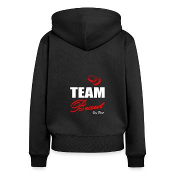 JGA - Frauen Premium Bio Zip Hoodie - Schwarz - Hinten - Julia (174cm)
