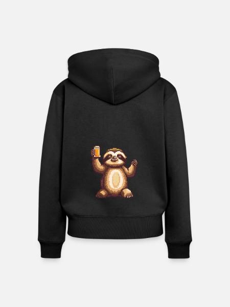 Faultier Bier Pixel - Frauen Premium Bio Zip Hoodie - Schwarz