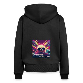 Cooles Faultier living the Good Life - Frauen Premium Bio Zip Hoodie - Schwarz - Hinten - Julia (174cm)