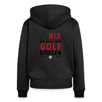 Golf spielen - Frauen Premium Bio Zip Hoodie - Schwarz - Hinten - Julia (174cm)