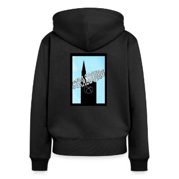 Straßburger Brezel im Elsass - Frauen Premium Bio Zip Hoodie - Schwarz - Hinten - Julia (174cm)