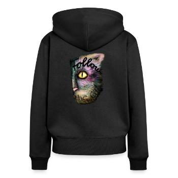 Chat magique - Sweat à capuche zippé Premium bio Femme - noir - Dos - Julia (174cm)