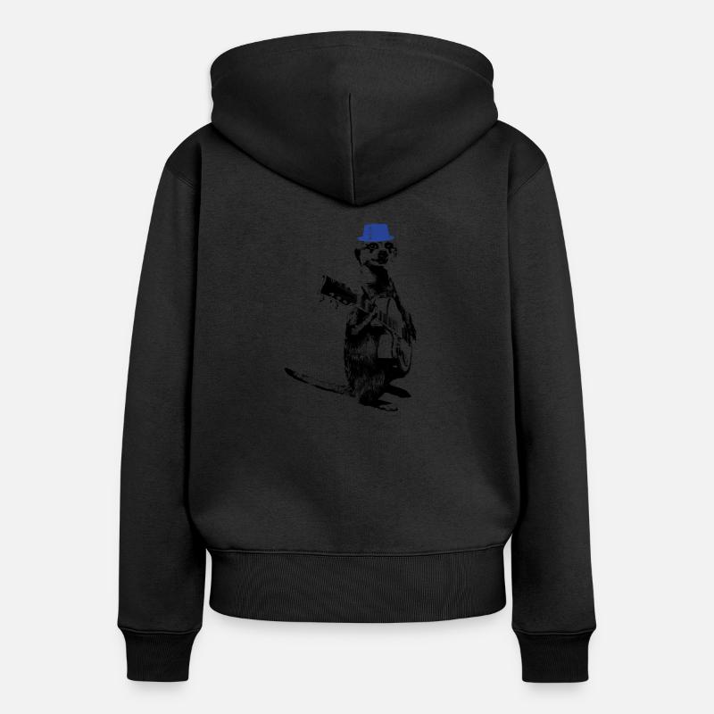 Suricate Guitariste Blue Hat - Sweat à capuche zippé Premium bio Femme - noir