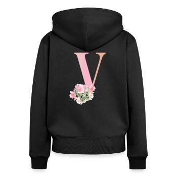 Letter V with flowers - Women's Premium Organic Zip Hoodie - black - Back - Julia (174cm)