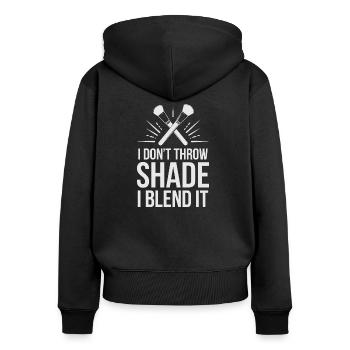 Beauty-Look für starke Frauen mit Stil - Frauen Premium Bio Zip Hoodie - Schwarz - Hinten - Julia (174cm)