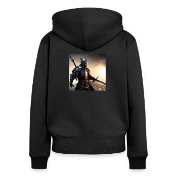 Krieger - Frauen Premium Bio Zip Hoodie - Schwarz - Hinten - Julia (174cm)