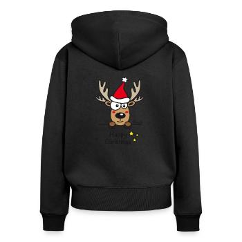 Renne Joyeux Noël - Happy Christmas, Humour, Drôle - Sweat à capuche zippé Premium bio Femme - noir - Dos - Julia (174cm)