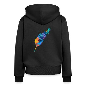 Feder - Frauen Premium Bio Zip Hoodie - Schwarz - Hinten - Julia (174cm)