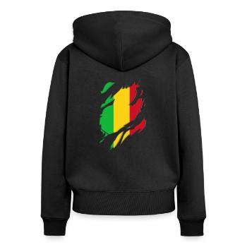 Motif déchiré du drapeau du Mali - Sweat à capuche zippé Premium bio Femme - noir - Dos - Julia (174cm)