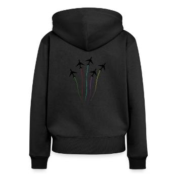 Arc-en-ciel avion art T-shirt - Sweat à capuche zippé Premium bio Femme - noir - Dos - Julia (174cm)