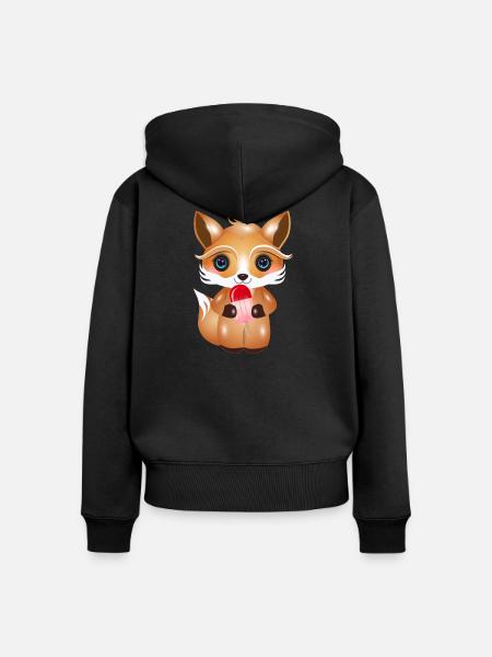 Niedlicher Fuchs mit Eis - Frauen Premium Bio Zip Hoodie - Schwarz