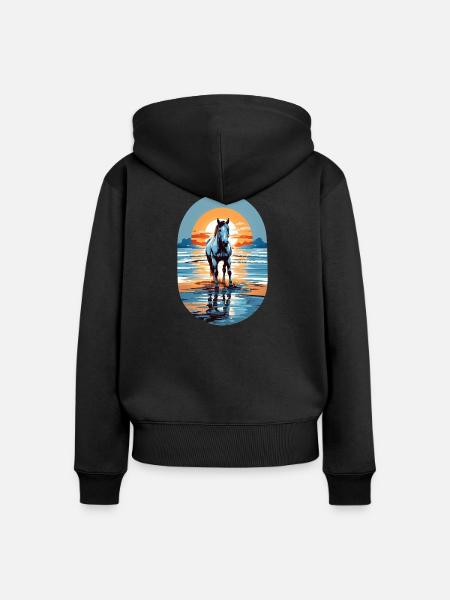 Pferd am Strand - Frauen Premium Bio Zip Hoodie - Schwarz