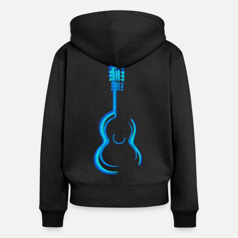Graphisme de guitares classiques acoustiques bleu - Sweat à capuche zippé Premium bio Femme - noir