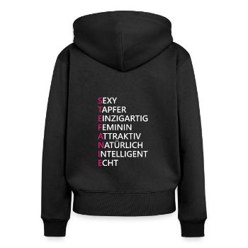 Stefanie Name Geschenk - Frauen Premium Bio Zip Hoodie - Schwarz - Hinten - Julia (174cm)