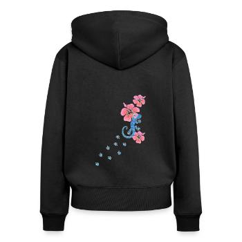 Gecko Fußabdruck mit Hibiskus, Glücksbringer Aloha - Frauen Premium Bio Zip Hoodie - Schwarz - Hinten - Julia (174cm)
