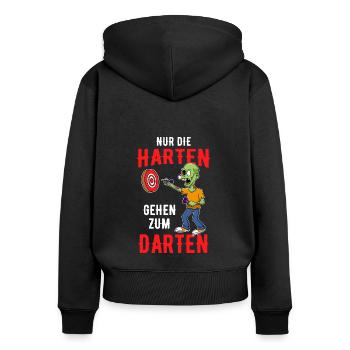 Darts Dartspieler Dartpfeile Dartscheibe Darter - Frauen Premium Bio Zip Hoodie - Schwarz - Hinten - Julia (174cm)