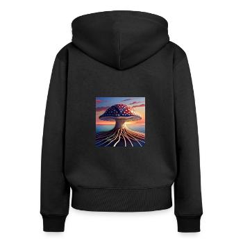 Mushroom Comic - Frauen Premium Bio Zip Hoodie - Schwarz - Hinten - Julia (174cm)