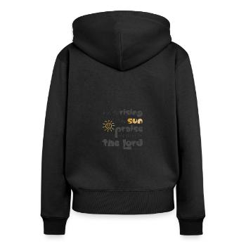 Christliches Design Lobe den Herrn Psalm 113 Vers 3 - Frauen Premium Bio Zip Hoodie - Schwarz - Hinten - Julia (174cm)