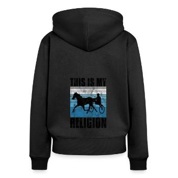 C’est ma religion Trotting Race Trabreiter Sulky - Sweat à capuche zippé Premium bio Femme - noir - Dos - Julia (174cm)