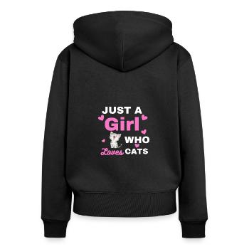 Juste une fille qui aime les chats - Sweat à capuche zippé Premium bio Femme - noir - Dos - Julia (174cm)