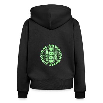 Hobby 1984 - Frauen Premium Bio Zip Hoodie - Schwarz - Hinten - Julia (174cm)