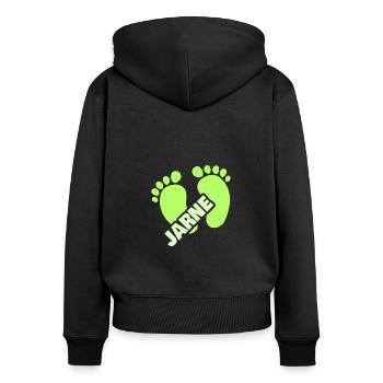 Naissance de Jarne - Sweat à capuche zippé Premium bio Femme - noir - Dos - Julia (174cm)