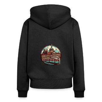 Bern Retro - Frauen Premium Bio Zip Hoodie - Schwarz - Hinten - Julia (174cm)