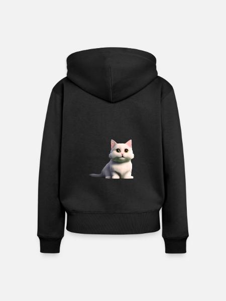 weiße Mietzekatze - Frauen Premium Bio Zip Hoodie - Schwarz
