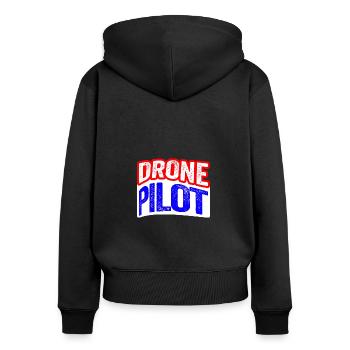 Drone Pilot - Cadeau de design de distorsion vintage - Sweat à capuche zippé Premium bio Femme - noir - Dos - Julia (174cm)