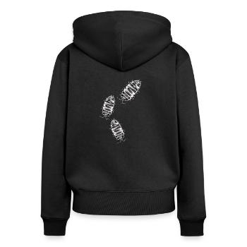 Assel drei - Frauen Premium Bio Zip Hoodie - Schwarz - Hinten - Julia (174cm)