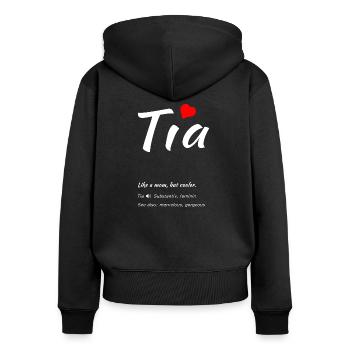 Tia, like a mom but cooler - Frauen Premium Bio Zip Hoodie - Schwarz - Hinten - Julia (174cm)