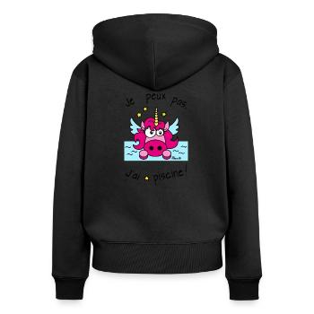Licorne Rose, Je Peux Pas J'ai Piscine - Sweat à capuche zippé Premium bio Femme - noir - Dos - Julia (174cm)