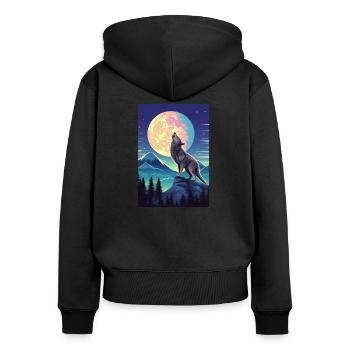 Forêt avec pleine lune et loup hurlant - Sweat à capuche zippé Premium bio Femme - noir - Dos - Julia (174cm)