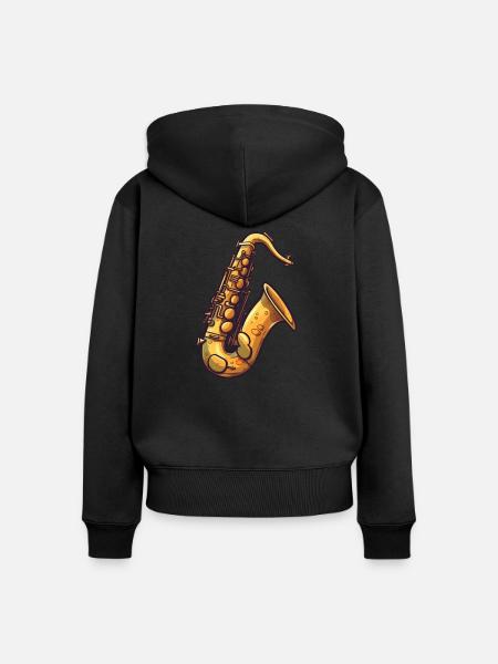 Saxophon im Comic Stil - Frauen Premium Bio Zip Hoodie - Schwarz