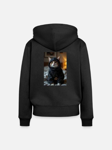Ninja-Katze - Frauen Premium Bio Zip Hoodie - Schwarz