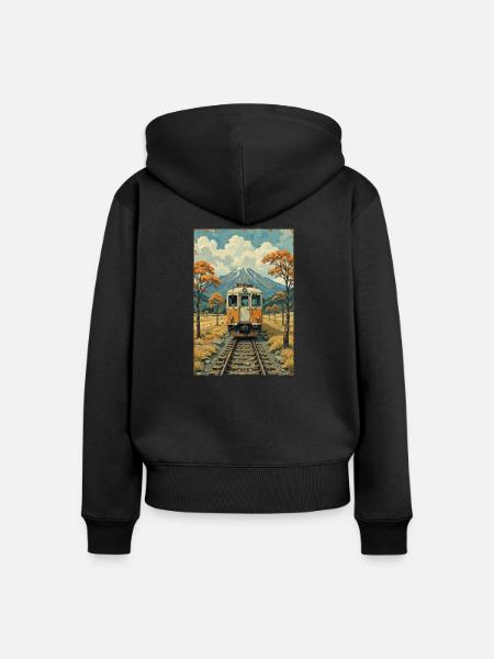 Retro Zug Bild - Frauen Premium Bio Zip Hoodie - Schwarz