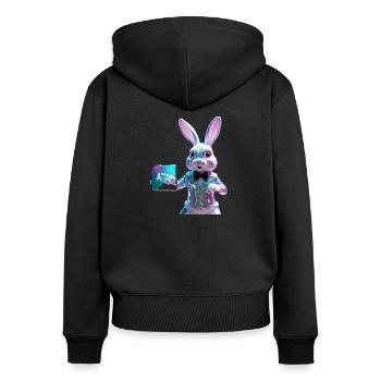 Cam Rabbit - Frauen Premium Bio Zip Hoodie - Schwarz - Hinten - Julia (174cm)
