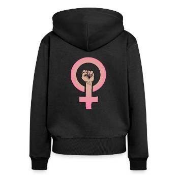 Girl power fist - Sweat à capuche zippé Premium bio Femme - noir - Dos - Julia (174cm)
