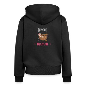 Bientôt maman - Sweat à capuche zippé Premium bio Femme - noir - Dos - Julia (174cm)