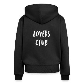 Club des amoureux. Club des amoureux. Club pour les amoureux. - Sweat à capuche zippé Premium bio Femme - noir - Dos - Julia (174cm)
